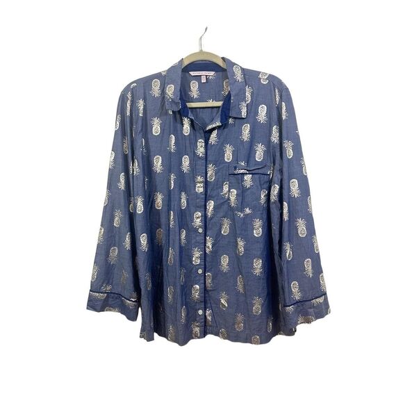 Victoria's Secret Other - Victoria's Secret Women Large Blue Pineapple Print Button Up Lounge Pajama Shirt